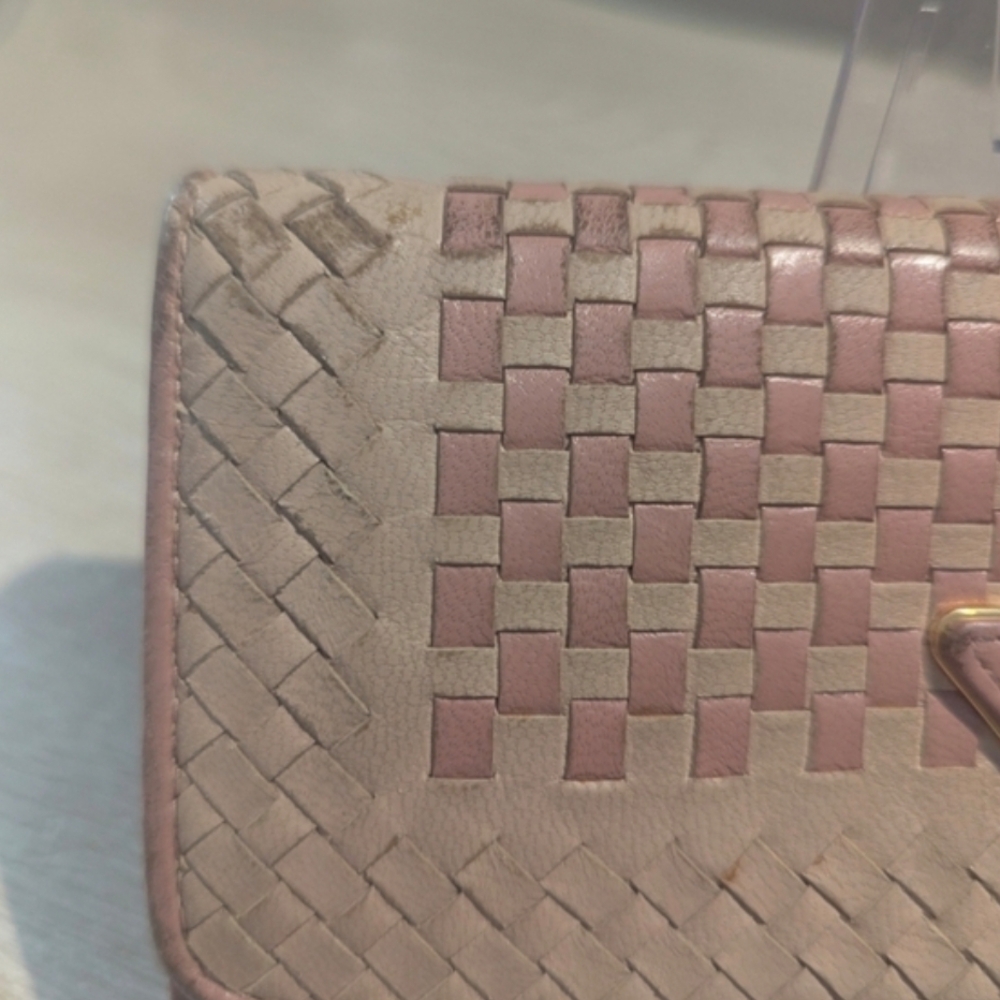 COA Prada Madras Woven Leather Continental Wallet in Blush Pink - Picture 4 of 16